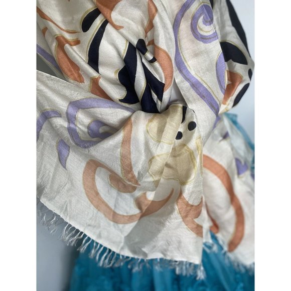 Cashmere Wrappings 100% Silk Wrap Scarf Shawl 80”x27” Cream Black Orange Purple - Picture 9 of 16